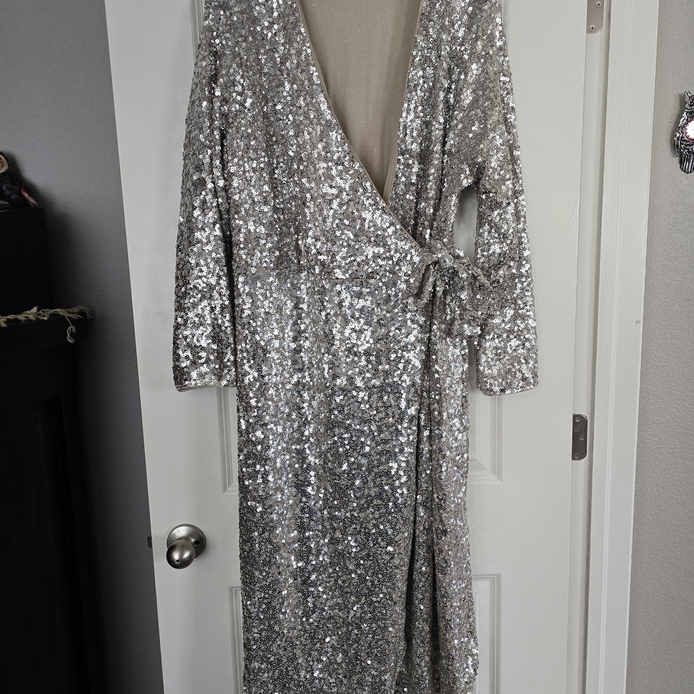 H&M Silver Sequin Wrap Dress